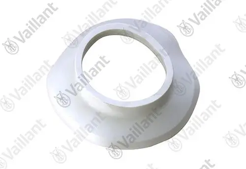 Runde Rosette aus Kunststoff für Vaillant-Systeme, mit zentralem Loch und flachem Rand, für den Außenbereich.